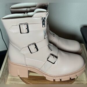 Tinstree Chunky Platform Combat Boots — Blush Nude, Buckle & Zipper Size 10